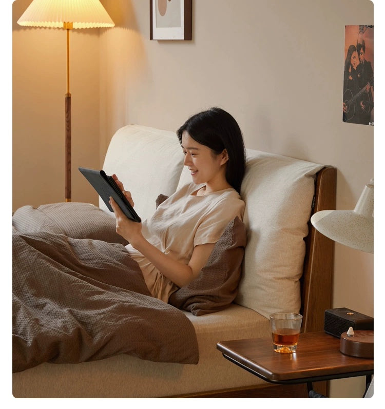 Oak Solid Wood Fabric Soft Bed