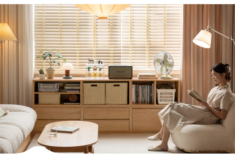Oak, Ash Solid Wood TV Cabinet Modern Free Combination Storage Bookcases