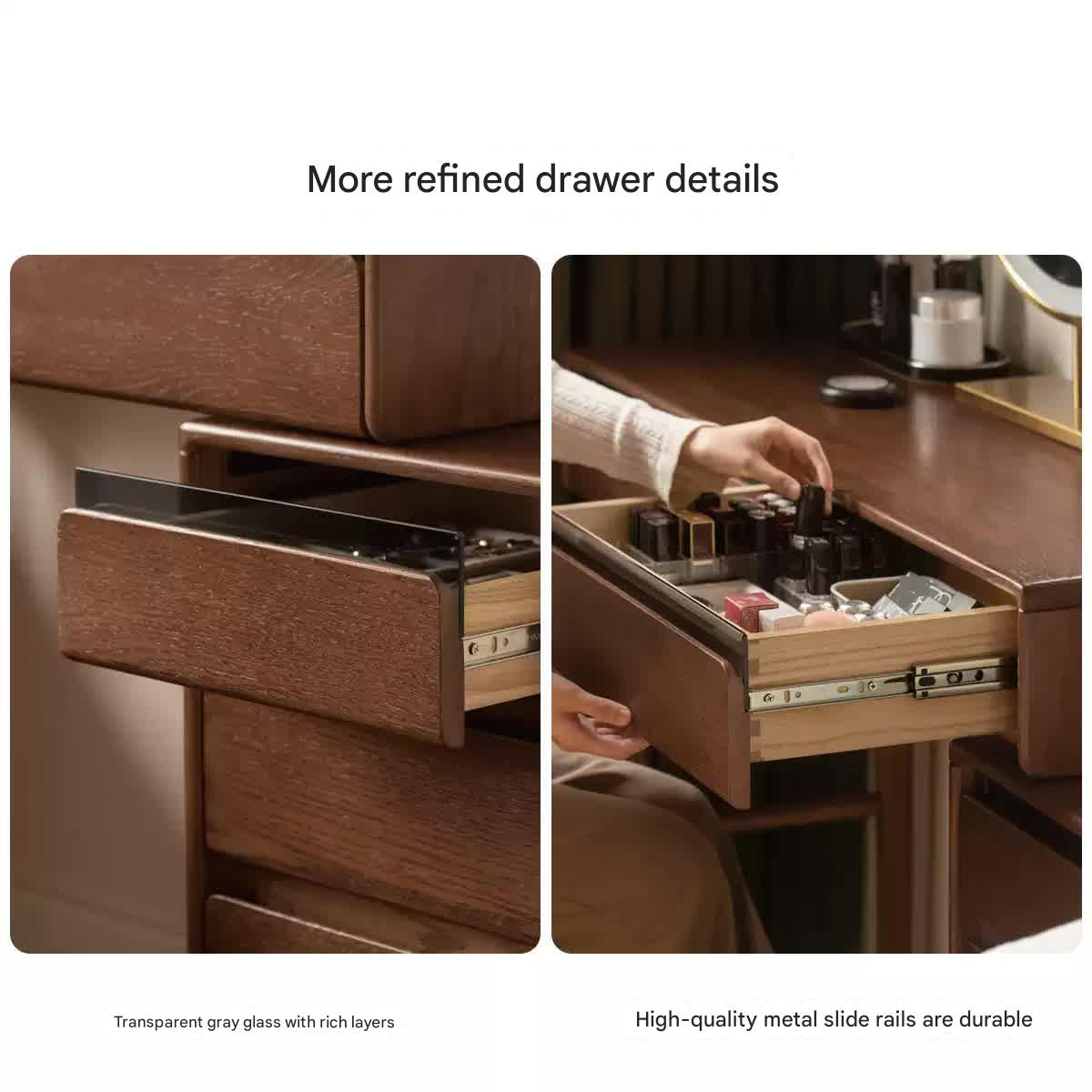 Oak Solid Wood Retractable Modern Vanity Table.