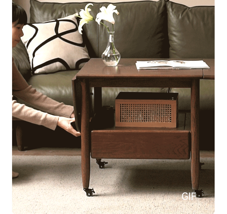 Oak Solid Wood Folding Movable Coffee Table