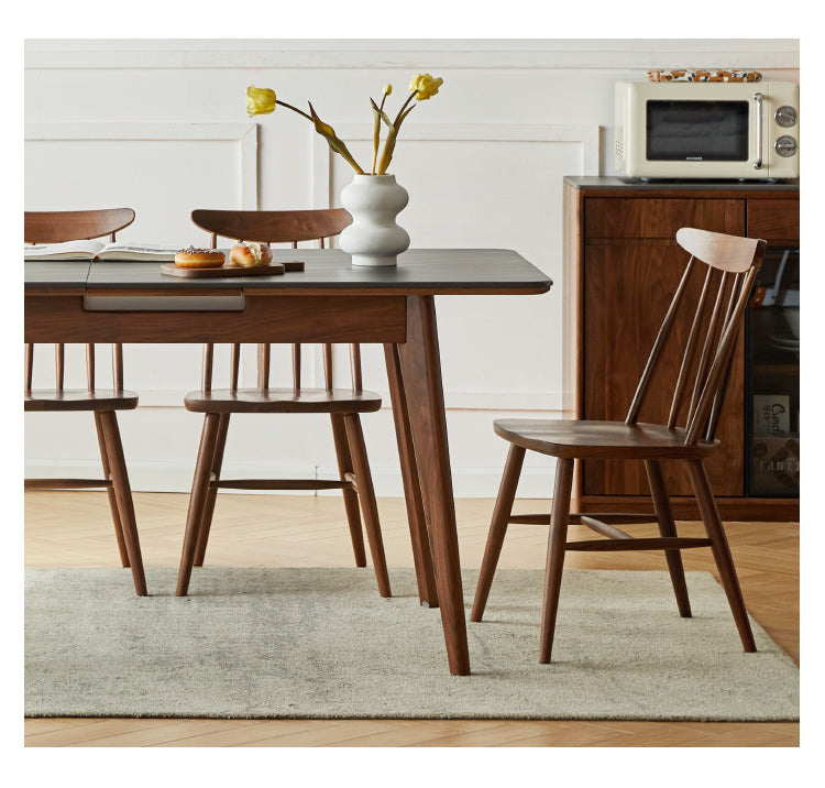 Black Walnut, Ash Solid Wood Telescopic Rock Slab Dining Table