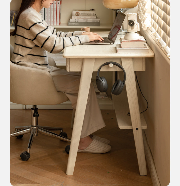 Oak, Solid Rubberwood Cream Wind Office Desk