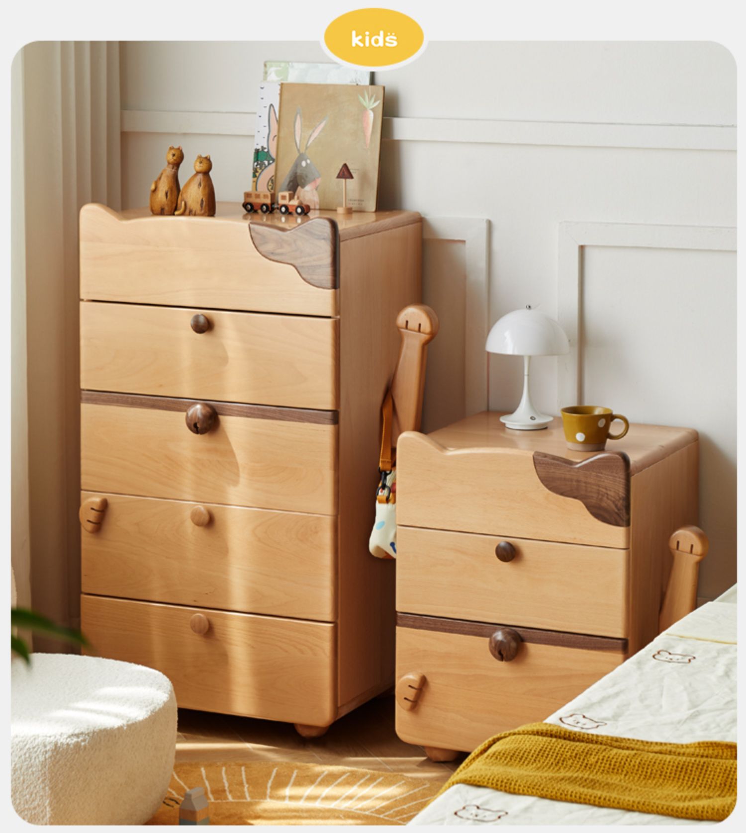 Beech Solid Wood  Kids Chest of Drawers -Type Toy Storage Cabinet