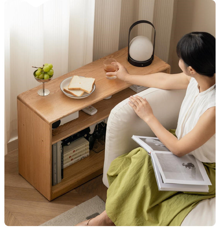 Oak Solid Wood Wheel Side Table