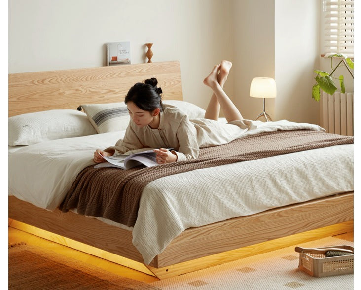 Oak,Black Walnut Solid Wood Suspended Luminous Box Bed