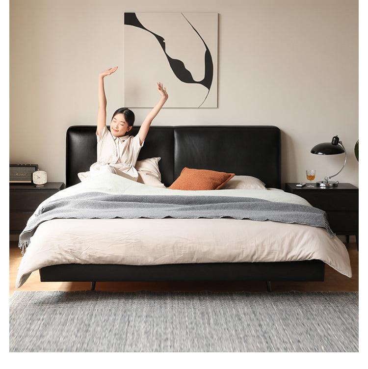 Genuine Leather Bed Italian Light Luxury Head Layer Cowhide