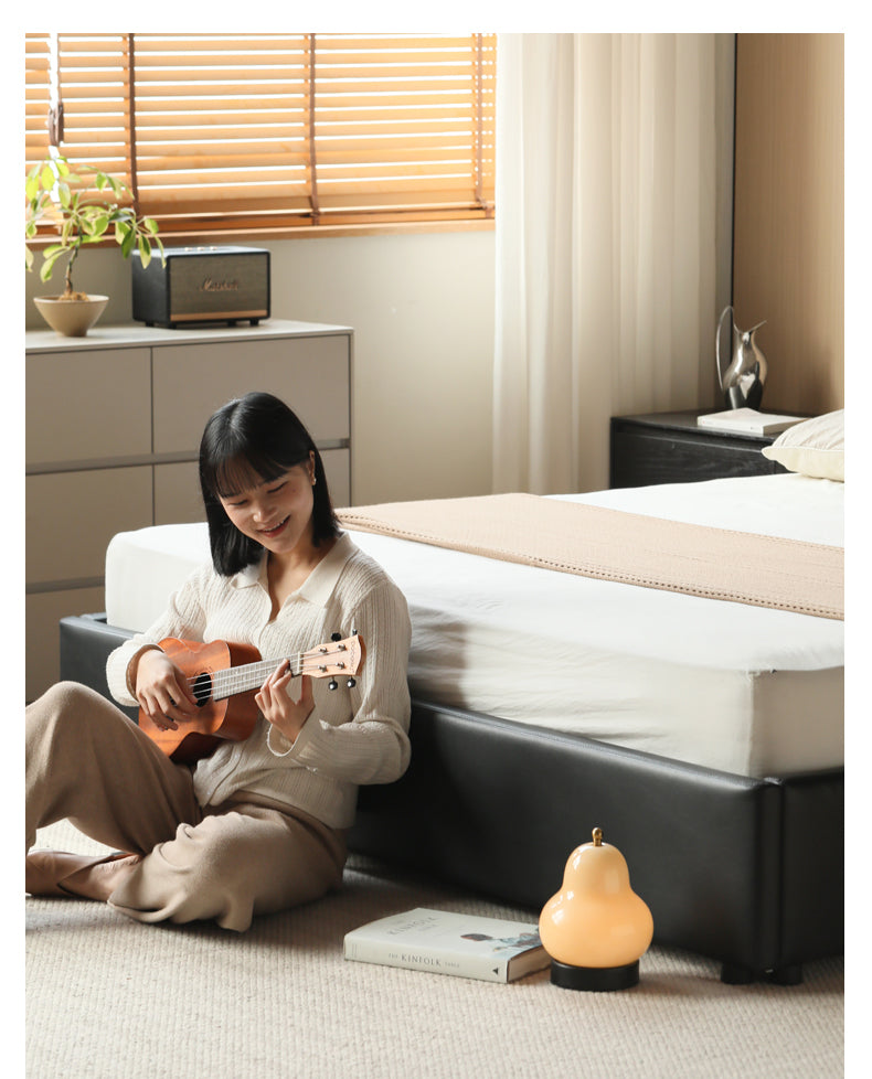 First Layer Of Yellow Cowhide Black Bed