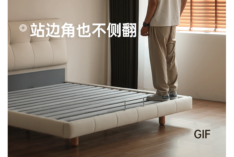 Fabric genuine leather soft bed puff cream style with light bed
