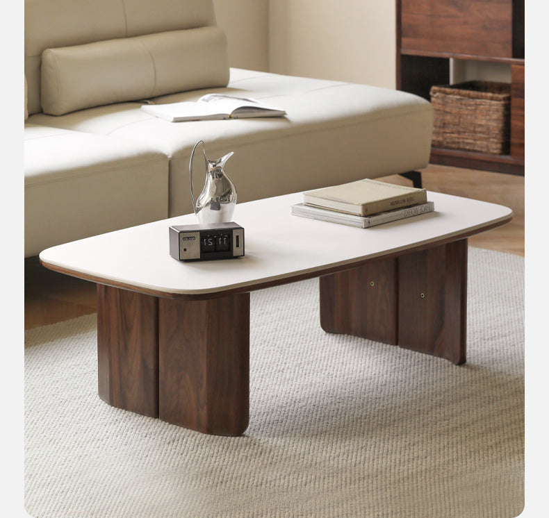 Rubber, Black Walnut, Сherry Solid Wood Rock Plate Coffee Table
