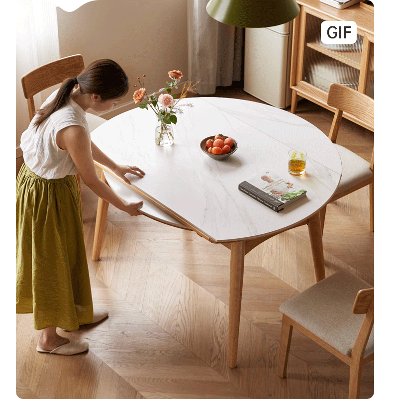 Oak Solid Wood Folding Rock Board Expandable Dining Table