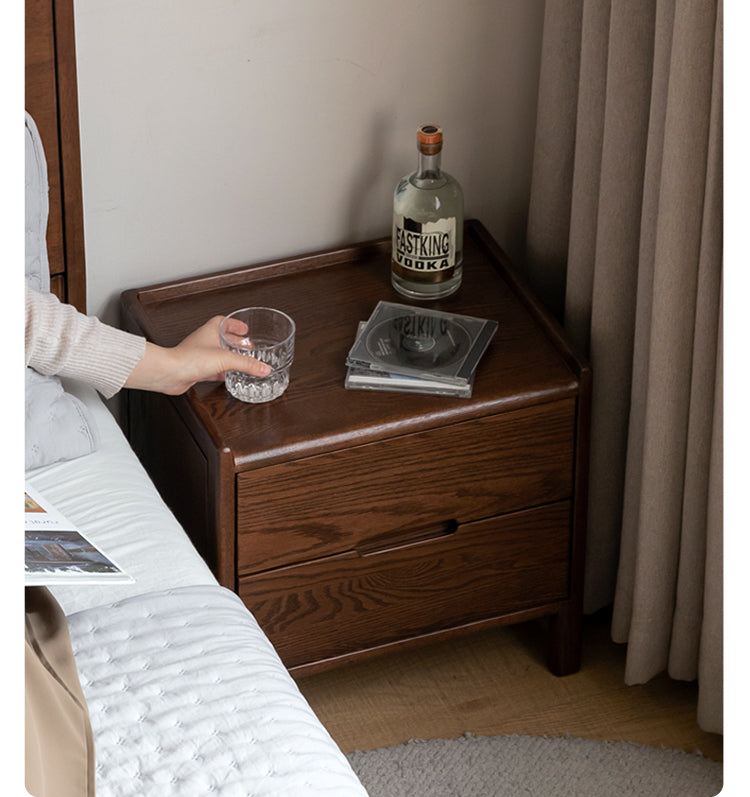 Oak Solid Wood, Solid Rubberwood Nordic Style Nightstand