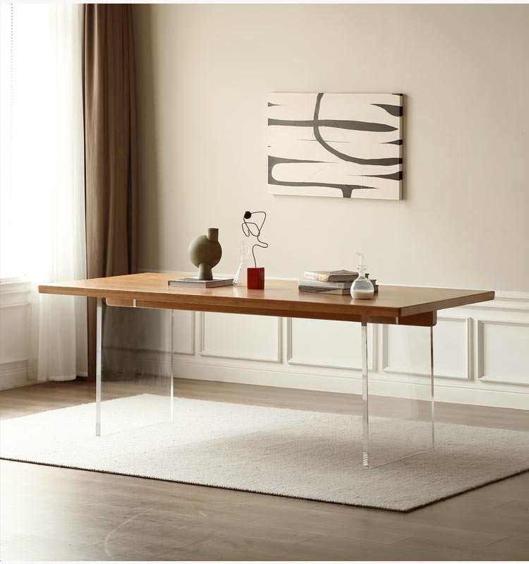 Oak, Cherry Solid Wood Acrylic Suspended Dining Table