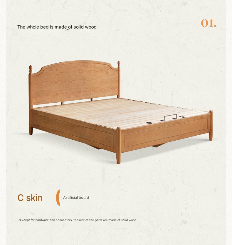Cherry solid wood French retro storage bed