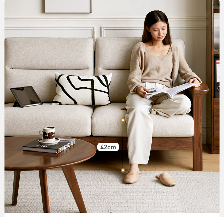 Sandalwood, Black Walnut Solid Wood Fabric Sofa.