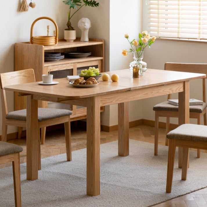 Oak Solid Wood Telescopic Folding Dining Table