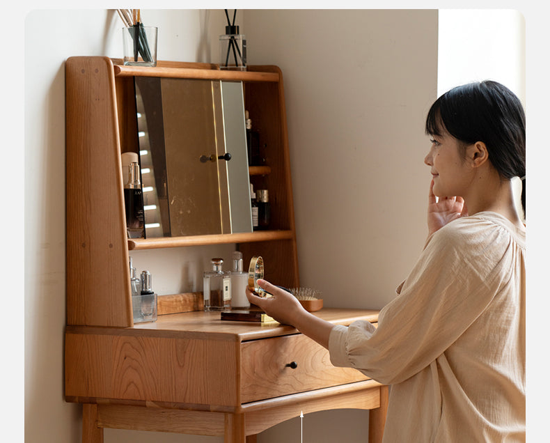 Cherry, Birch Solid Wood Multi-Functional Storage Vanity Table.