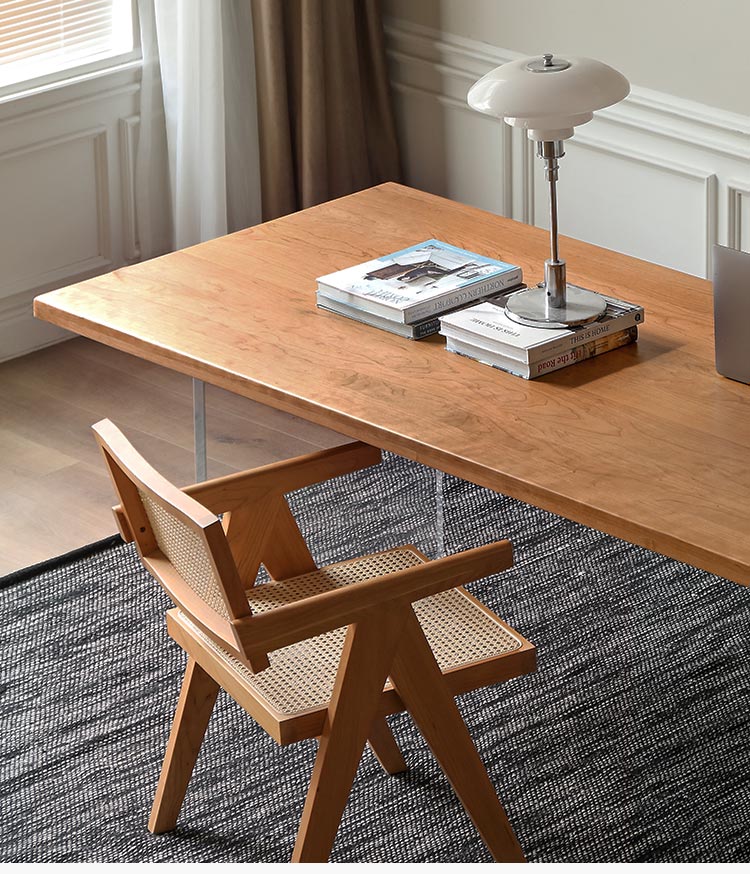 Oak, Cherry Solid Wood Acrylic Suspended Dining Table