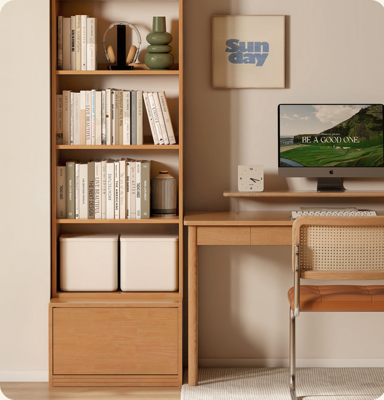 Rubber pure solid wood bookshelf floor-standing cabinet.
