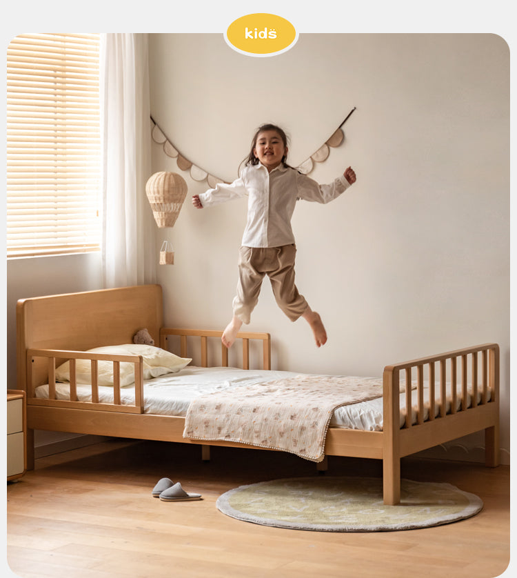 Beech Solid Wood Children's Bed for Boys and Girls Spliced Bed with Guardrail<