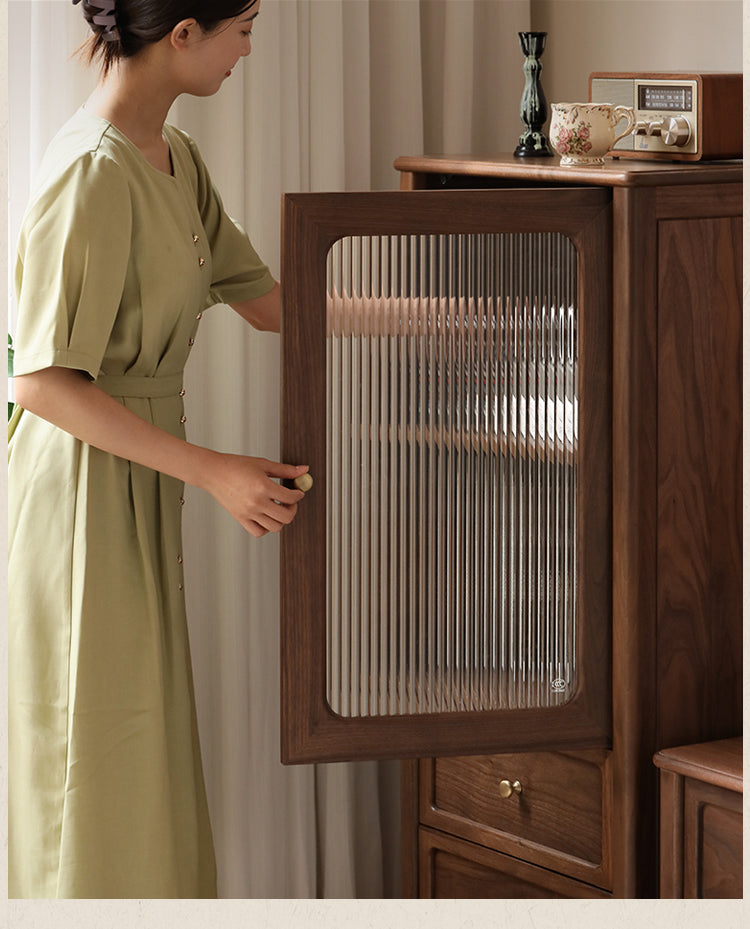 Black Walnut Solid Wood American Retro Locker Side Cabinet.