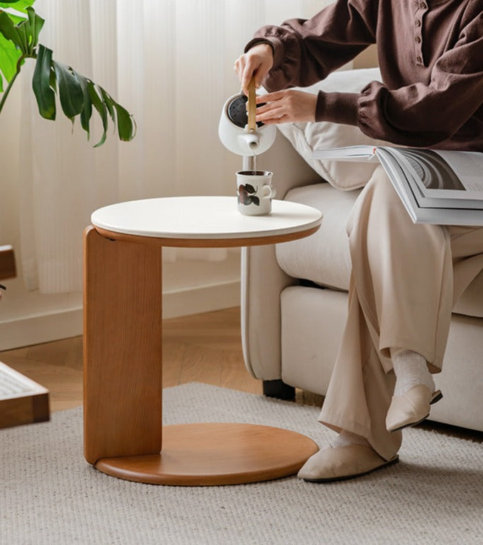 Cherry Solid Wood Round Coffee Table, Side Table