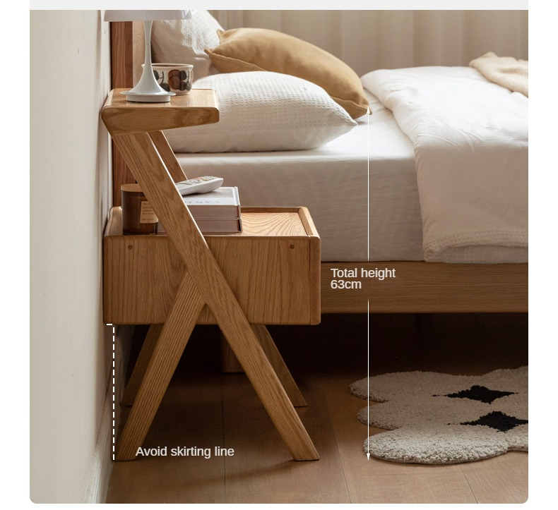 Oak Solid Wood Nightstand Rack Integrated Light.