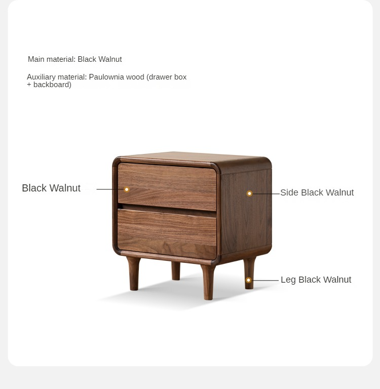 Black Walnut, Catalpa, Sandalwood Solid Wood Minimalist Nightstand