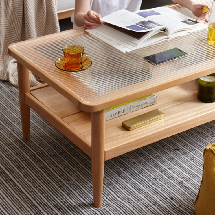 Beech Solid Wood Glass Coffee Table Nordic
