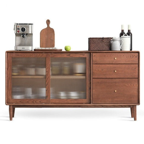 Solid Rubberwood, Oak Solid Wood Sideboard, Buffet Cabinet