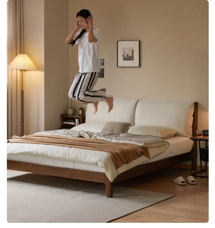 Oak Solid Wood Fabric Soft Bed