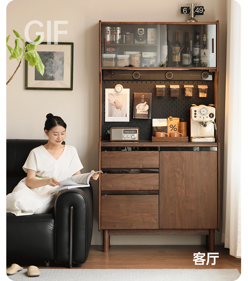 Golden Sandalwood, Black Walnut, Oak Solid Wood Rock Board Dining Sideboard