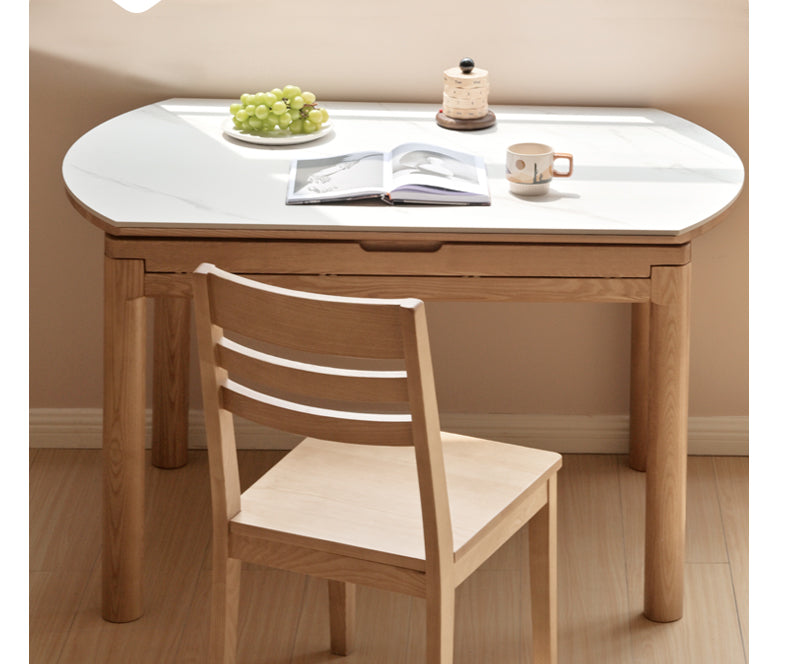 Solid Ruberwood, Oak, Ash Solid Wood Retractable Rock Plate Dining Table