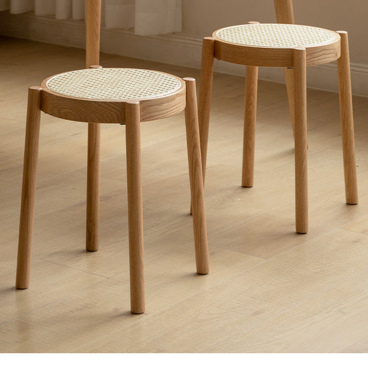 Stool Rattan Oak Solid Wood Can Be Stacked