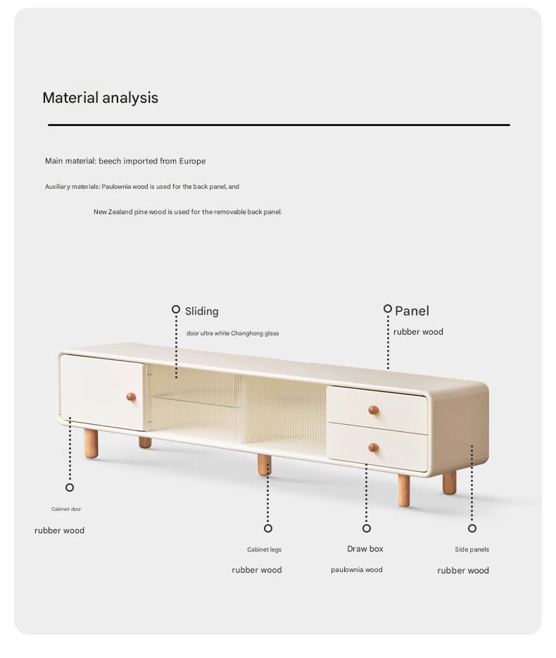 Solid Rubberwood White Floor TV Cabinet.