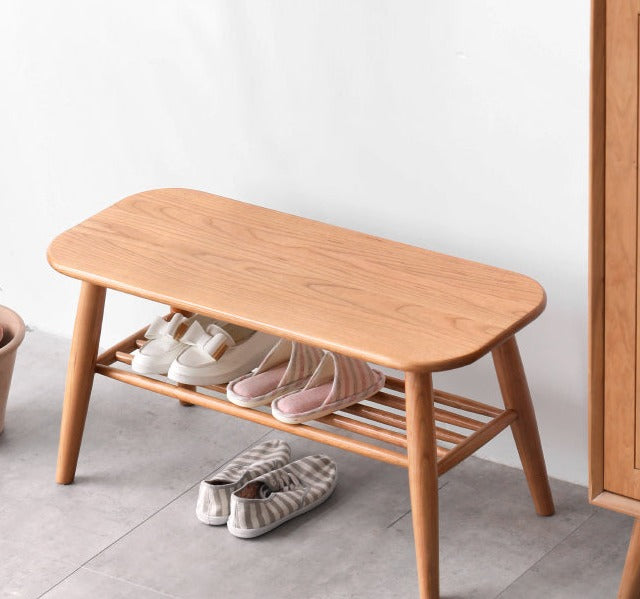 Oak, Solid Rubberwood Shoe Bench