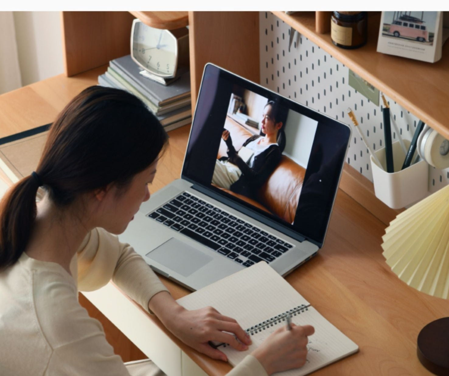 Beech Solid Wood Desk Bookshelf Integrated Study
