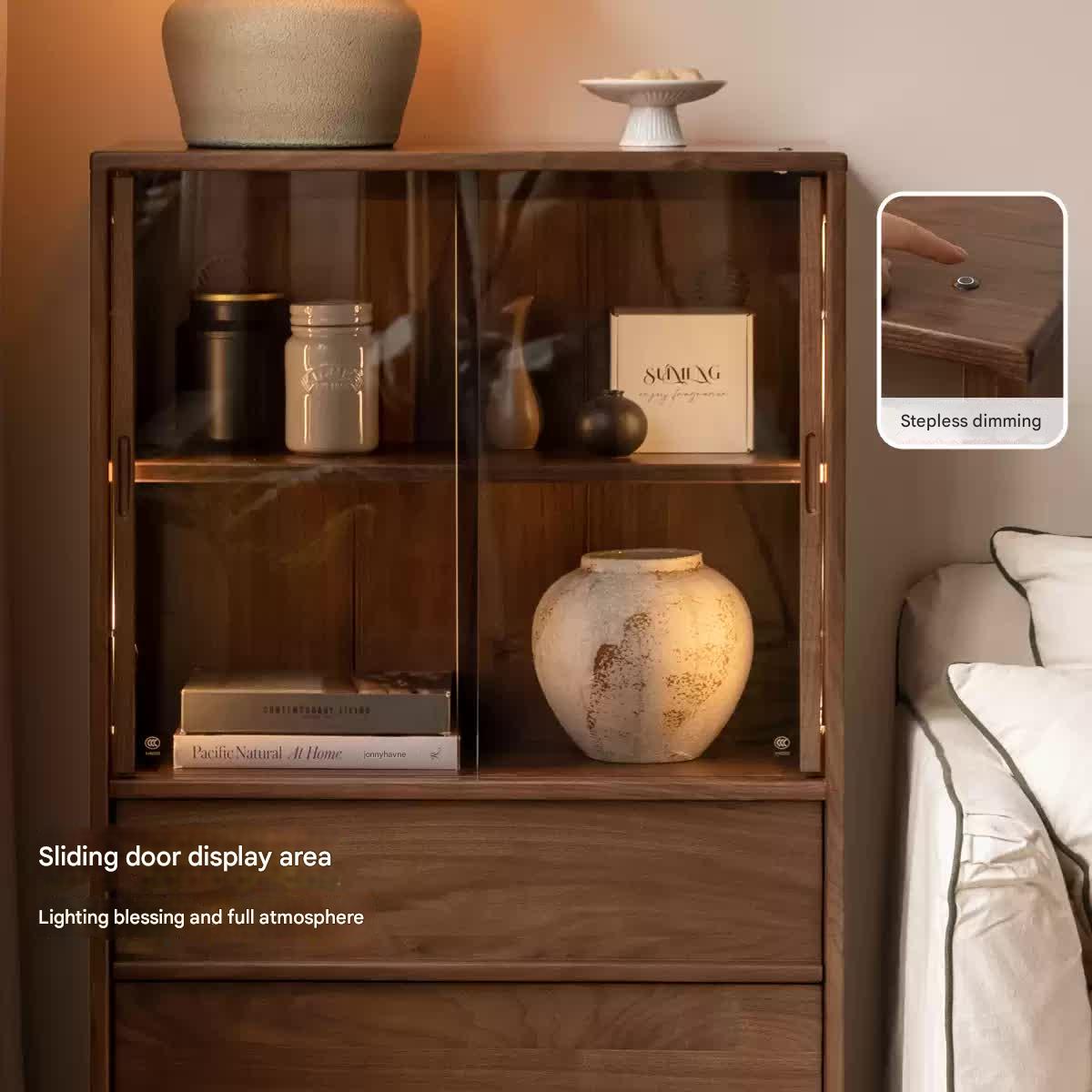 Black Walnut Solid Wood Wabi-Sabi Style Floor Side Cabinet.