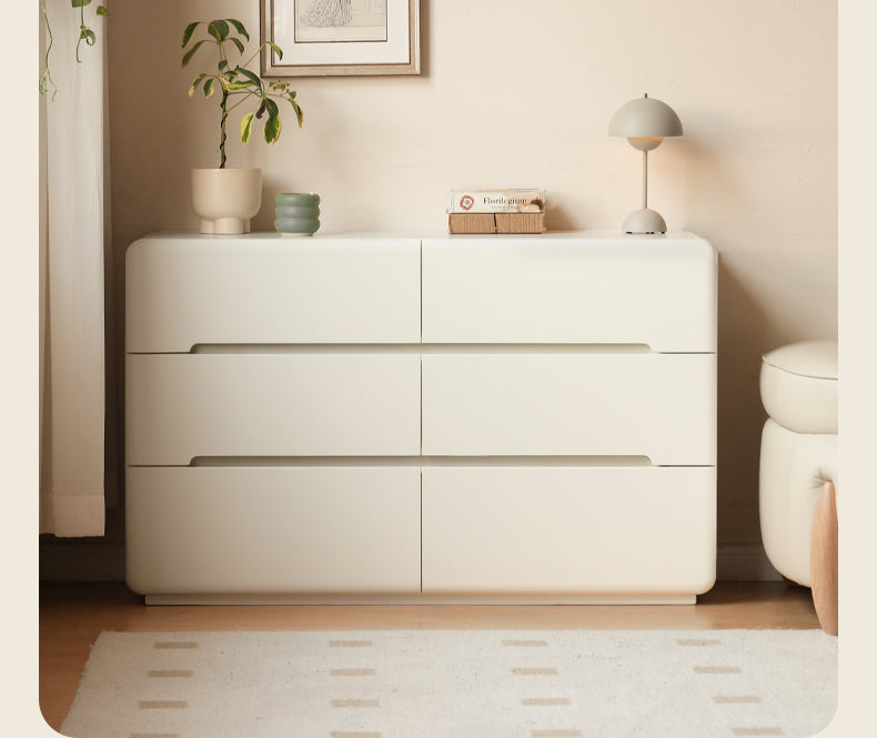 Poplar, Solid Rubberwood Storage Cream Drawer Dresser