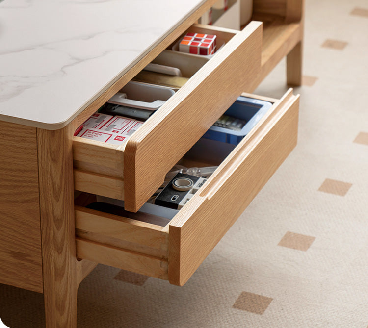 Oak, Solid Rubberwood Coffee Table Rock Slabs