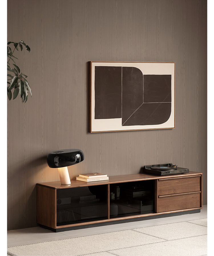 Black Walnut, Oak Solid Wood Italian Light Luxury Floor TV Cabinet.