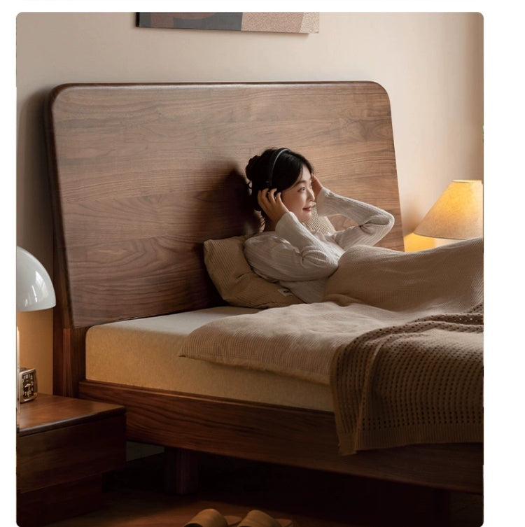 North American Black walnut, Ash solid wood bed simple high head.