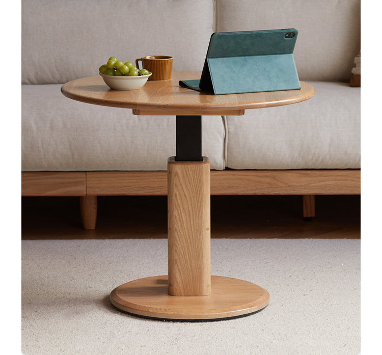 Oak Solid Wood Liftable Round Coffee Table