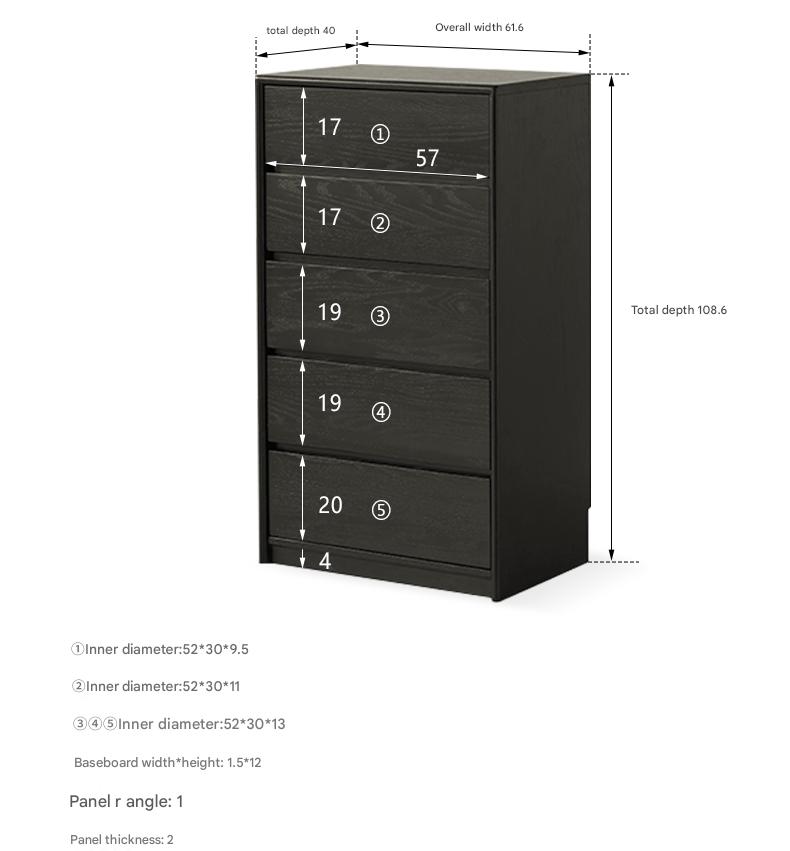 Oak Solid Wood Black Chest of Drawers
