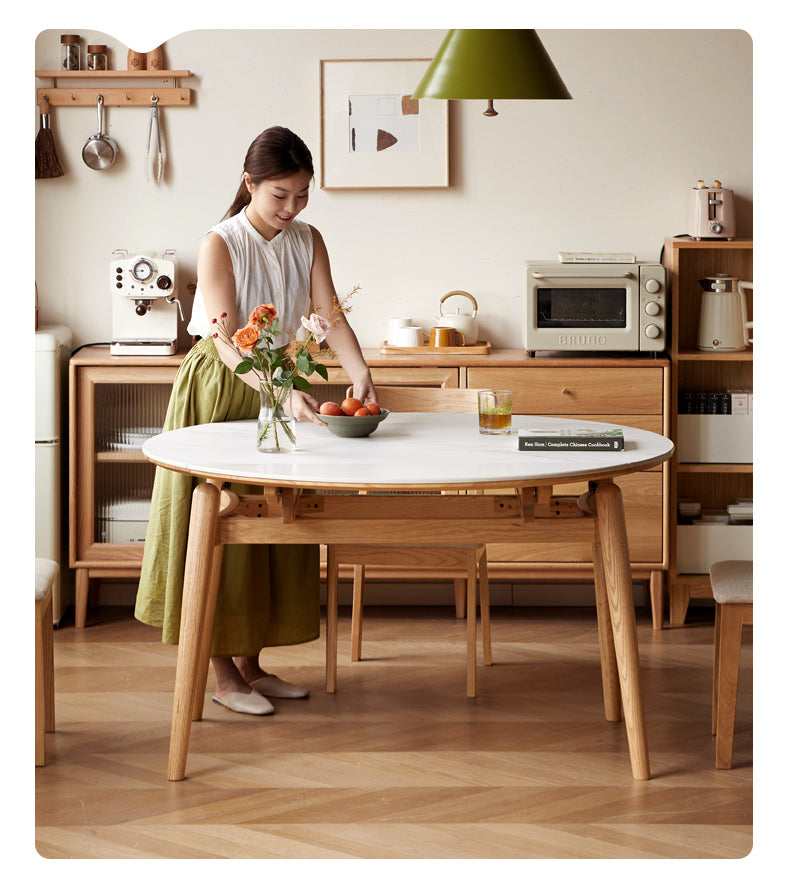 Oak Solid Wood Folding Rock Board Expandable Dining Table