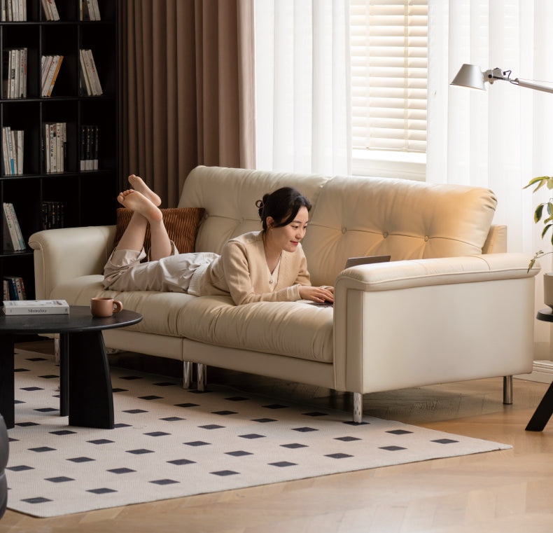 Leather Straight Italian Style Light Luxury Sofa,