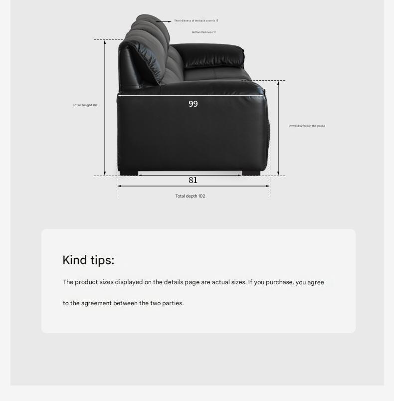 Leather Italian Light Luxury Black Straight Line Sofa