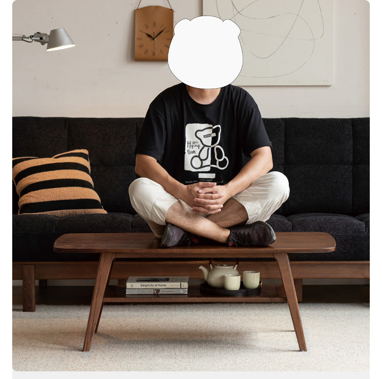 Solid Rubberwood, Beech, Oak Solid Wood Walnut Color Double-Layer Coffee Table