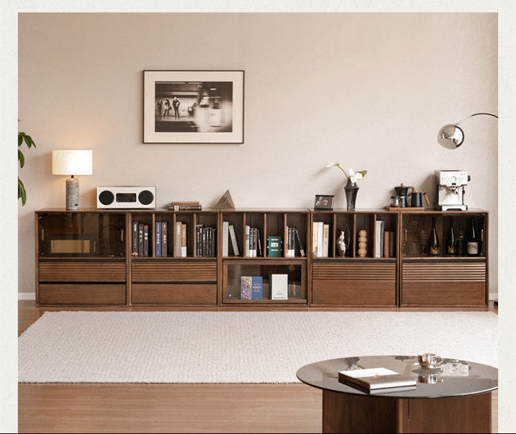 Golden Sandalwood Solid Wood Wall-Mounted Bookcase with Free Combination Grid Design