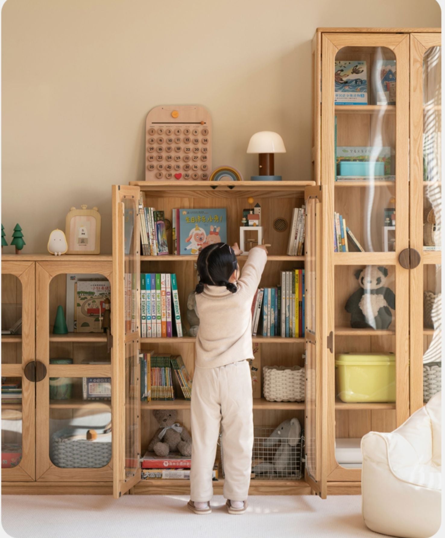 Oak Solid Wood Kids Bookcase Combination Bookshelf