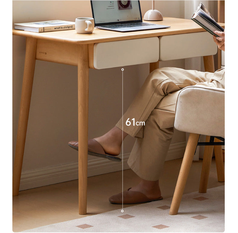 Beech Solid Wood Office Desk with 2 Drawers